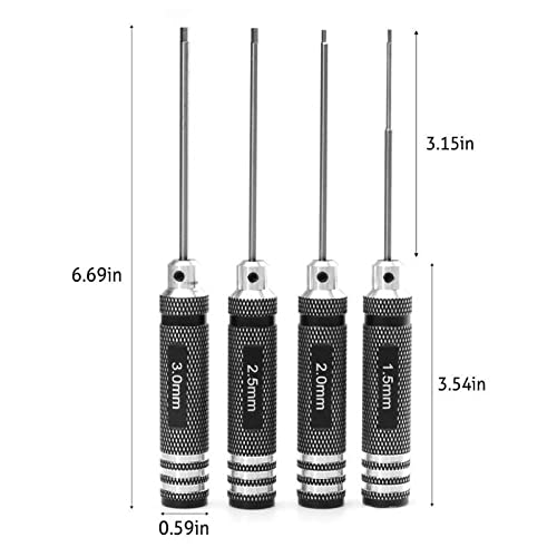 Drone Tool Kit -4Pcs RC Hex Driver Set –1.5mm Allen Wrench 2mm 2.5mm 3mm Aluminum Handle Steel Hexagon Screwdriver for traxxas RC Car Truck FPV Helicopter - size: 4pcs Silver