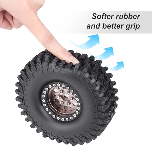 HobbyPark 120mm / 4.72inch 1.9 Crawler Tires and 1.9 Beadlock Wheels Set Foam Inserts for Axial SCX10 II III Traxxas TRX-4 Redcat Gen8 Gen7 Upgrades Replacement Parts (4-Pack) (Gray&Black) - color: Gray&black