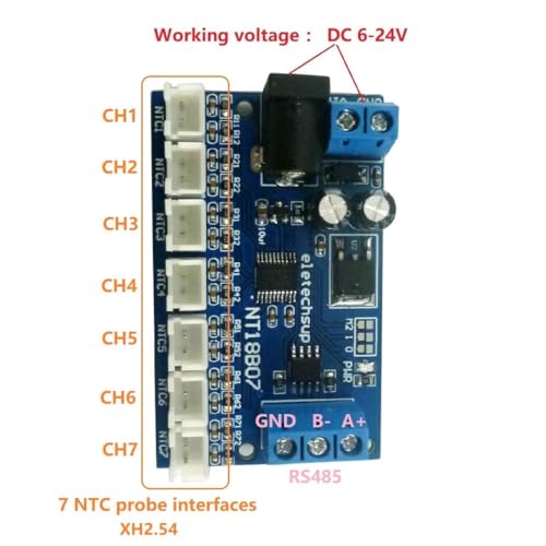 NT18B07 7-Channel NTC Temperature Transmitter， B3950 10K Thermistor to RS485 Module with Modbus RTU， for PLC Data Logger Industrial Temperature Sensor & Data Acquisition (Motherboard) - color: Motherboard
