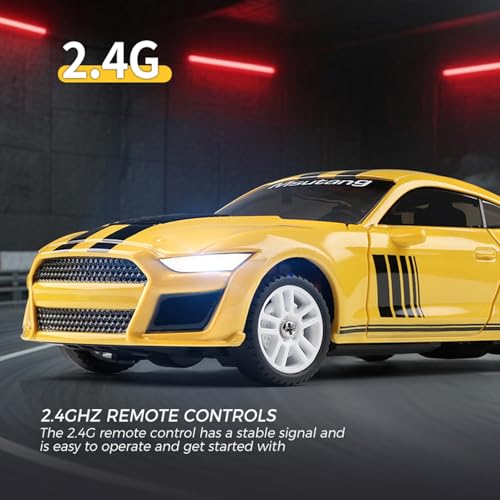GoolRC WLtoys K4308 RC Drift Car, 1:43 Scale Remote Control Car, 4WD Full Proportional Mini RC Cars with Gyroscope, LED Lights, High Speed Racing Vehicle for Adults (Yellow) - color: Yellow