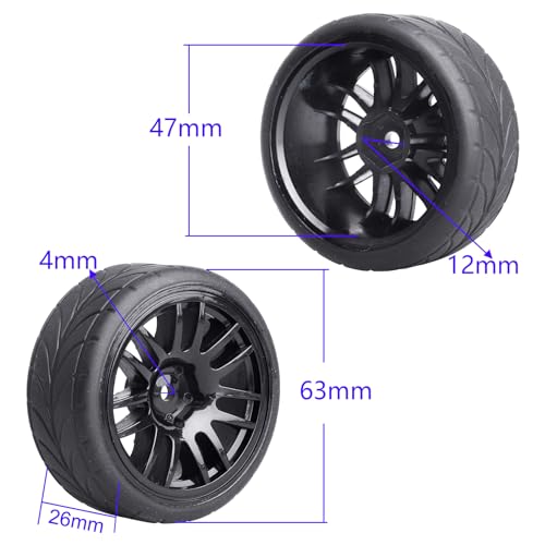 Preglued 1/10 RC Touring Wheels Tires Set 12mm Hex with Foam Inserts Compatible with Tamiya TT02 TT01 Traxxas 4tec 2.0 3.0 RC On Road Car