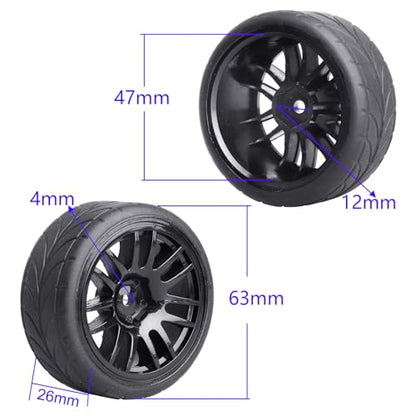 Preglued 1/10 RC Touring Wheels Tires Set 12mm Hex with Foam Inserts Compatible with Tamiya TT02 TT01 Traxxas 4tec 2.0 3.0 RC On Road Car