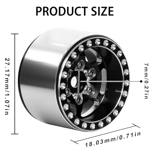 1.0 Beadlock Wheel Rim Set Aluminum Alloy RC Upgrade Part For Traxxas 1/18 TRX4M 1/24 Axial SCX24 FMS FCX24 Gladiator Bronco C10 JLU Deadbolt B17 RC Crawlers Upgrade Off-road(4Pcs/set) - color: Black