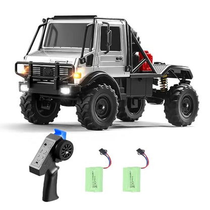 1/18 RC Semi-Truck, MN-333 Alloy Body RC Crawler for Hobby Gifts (Silver) | 2.4G Remote Control Truck, 4WD Unimog Off-Road RC Truck, Controllable Lights, 2 Batteries, All-Terrain, RTR Transport Car - color: Silver