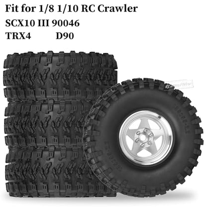RC 2.2" Beadlock Wheels and Tires for 1/8 1/10 RC Crawler SCX10 III 90046 TRX4 D90,2.2in Beadlock RC Rims 2.2in RC Beadlock Tires,4pcs,Silver - color: Silver(4pcs)