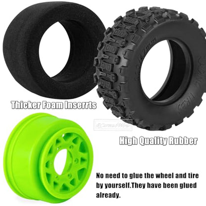 RC Truck Tires RC Wheels and Tires,12mm/14mm/17mm Hex RC Tires for 1/10 Slash 4×4 2WD,Arrm a Senton,Axia1 Red cat Rc 4wd,Off-Road Tire w/RC Wheels Hex,Green - color: Green(4pcs)