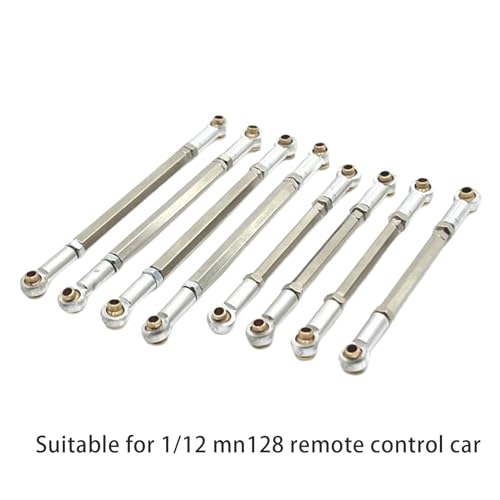 8Pcs RC Model Vehicle Parts Steering Link Rod, Replacement Chassis Linkage Adjustable for MN128 1/12 Scale Truck DIY Accs, Argent