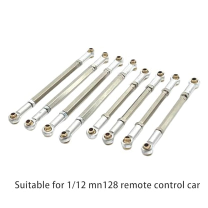 8Pcs RC Model Vehicle Parts Steering Link Rod, Replacement Chassis Linkage Adjustable for MN128 1/12 Scale Truck DIY Accs, Argent