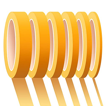 6 Rolls Fine Line Tape 1/16, 1/8, 1/5, 2/5, 1/2, 3/4 Inch x 55 Yard Fineline Masking Tape Painter Adhesive Automotive for DIY Car Auto Paint (Yellow, Mixed Sizes) - color: Yellow, size: Mixed Sizes