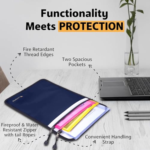 Upgraded Two Pockets Fireproof Document Bag (2000℉), 15”x 11” Fire Proof Bag for Documents with Zipper, Waterproof Document Pouch for Valuables, Legal Documents Safe Storage (Blue) - color: Blue
