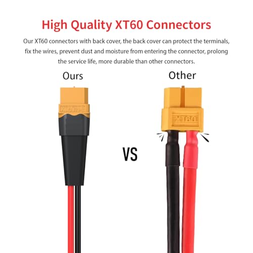 ELFCULB 12AWG 20FT XT60 Extension Cable 2 6 10 20 35 50 75 100FT XT60 Female to Male Connector for RC Battery Portable Power Station Solar Panel(20FT) | XT60 connector cable with stranded tinned copper wire for battery charging, power distribution, and eq