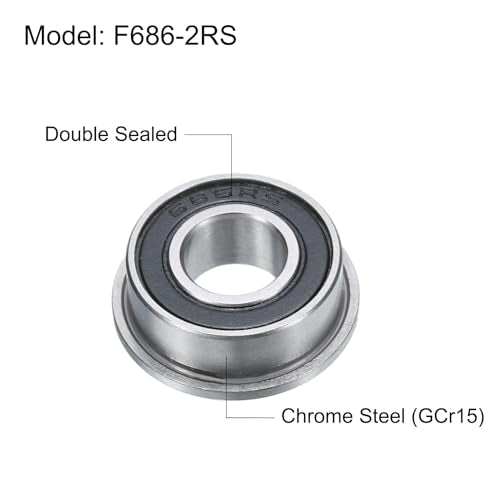 uxcell F686-2RS Flanged Ball Bearing 6x13x5mm Double Sealed Chrome Steel Flange Bearings, 10pcs - size: F686-2RS