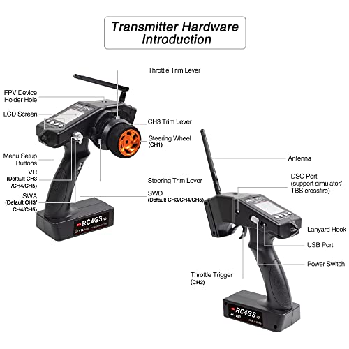 ATA HOBBY Radiolink RC4GS V3(V2 Upgrade) 5 Channel RC Radio Transmitter and 2Pcs R6FG Receiver with Gyro 2.4ghz 400M Remote Controller Kit for Car/Boat/Crawler/Tank/Drifting/Buggy with Lanyard | Receiver with Gyro 2.4GHz, 400M Remote Controller Kit, for C