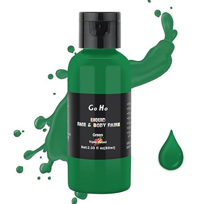 Go Ho Liquid Green Face Body Paint(2.1 oz),Green Based Water Based Face Paint and Body Paint for Airbrush Makeup Special FX, Cosplay, and Halloween Costumes Witch Makeup - color: Green