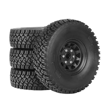 4PCS 1.55 Inch Beadlock Metal Wheel Rim and Rubber Tires Set for 1/10 RC Rock Crawler Car for Axial AX90069 D90 TF2 Tamiya CC01 LC70(90mm-10Holes Black) - color: 90mm-10holes Black