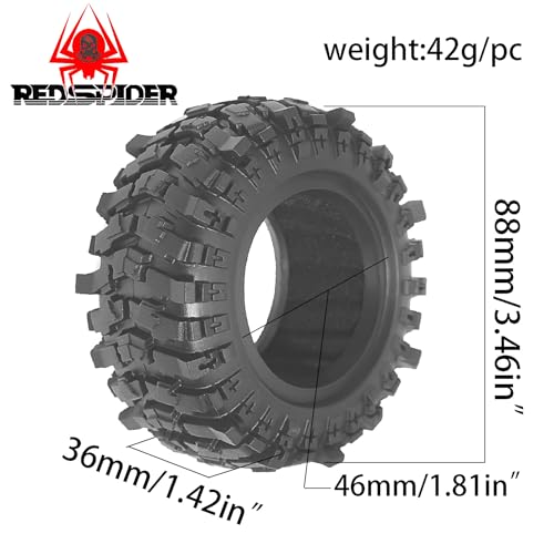 REDSPIDER 1.9'' Crawler Tires OD 88MM/3.46'' (4PCS) for 1/12 RC Crawler MJX H12Y+ MN-128 MN82S LC79 ﻿ (Tires)