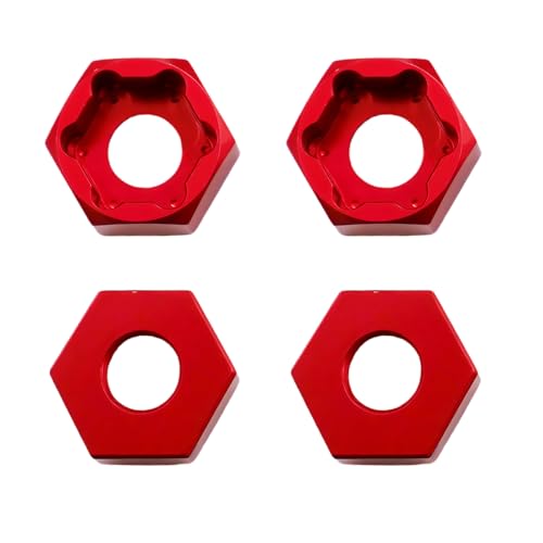 4Pcs 5mm to 7mm RC Wheel Hex Adapter, Aluminum Hex Hub Converter for 1/10 & 1/24 RC Crawler, CNC Machined Wheel Hub Adapter (Red) - color: Red