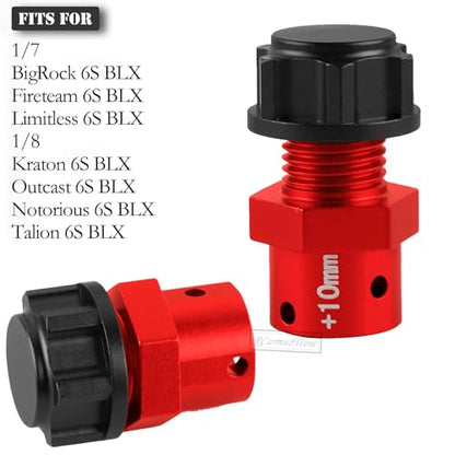 RC 10MM Extended Wheel Hub Drive w/Anti-dust Cap Nuts Upgrades Part for 1/7 BigRock Fireteam Limitless 6S,1/8 Kraton Outcast Notorious Talion 6S,Alloy Aluminium Wheel Hub,Red w/Black - color: Red&black