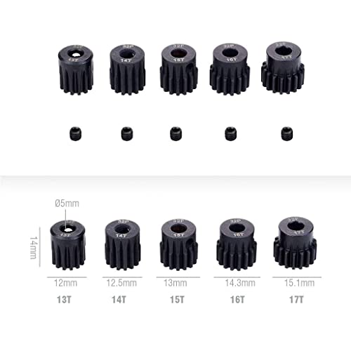 OGRC Pinion Gear 5mm 32p Pinion 13T 14T 15T 16T 17T Hardened Metal Pinion Motor Gear Set for RC Buggy Car Monster Truck(Compatible with 0.8 Metric Pitch)