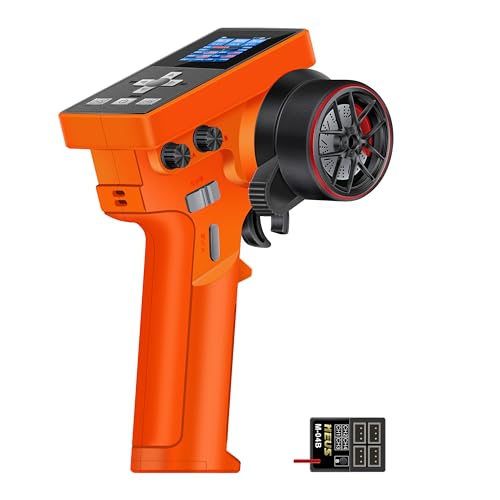 MEUS RACING ME-8B RC Transmitter 6 Channels 2.4GHz and Receiver for 1/8 1/10 1/18 1/24 1/30 RC Crawler Car Boat TRX4 TRX4M SCX10 SCX24 SCX30 Upgrades Parts (with 04B Receiver, Orange) - color: With 04b Receiver, Orange
