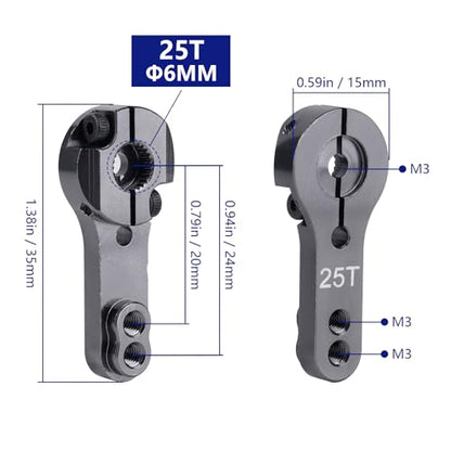5PCS Aluminum 25T Servo Horns M2.5 Threads Steering Arm Compatible with Futaba Savox Power HD HSP MG995 MG996 Servos for RC Car Upgrades