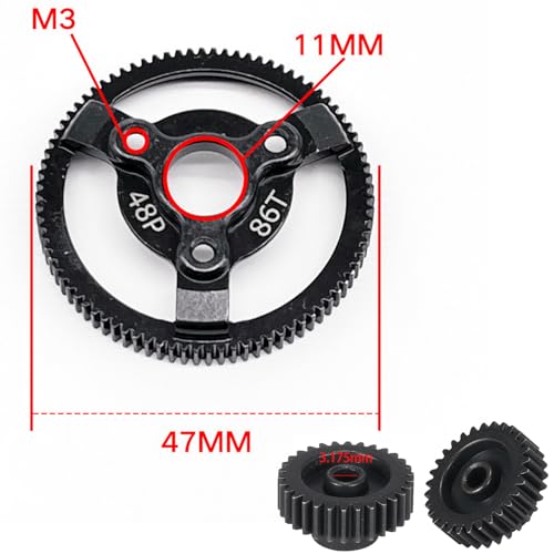 48P 86T Spur Gear Hardened Steel Transmission Gears with 18T 19T 20T 21T Pinions Gear 1/8 inch 3.175mm Hole Upgrade Parts for Traxxas RC 1/10 2WD Slash Stampede Rustler 2WD Bandit VXL XL-5 F-150 SVT - size: 86T-18T 19T 20T 21T