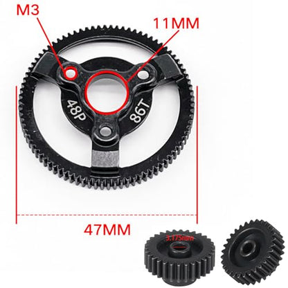 48P 86T Spur Gear Hardened Steel Transmission Gears with 18T 19T 20T 21T Pinions Gear 1/8 inch 3.175mm Hole Upgrade Parts for Traxxas RC 1/10 2WD Slash Stampede Rustler 2WD Bandit VXL XL-5 F-150 SVT - size: 86T-18T 19T 20T 21T