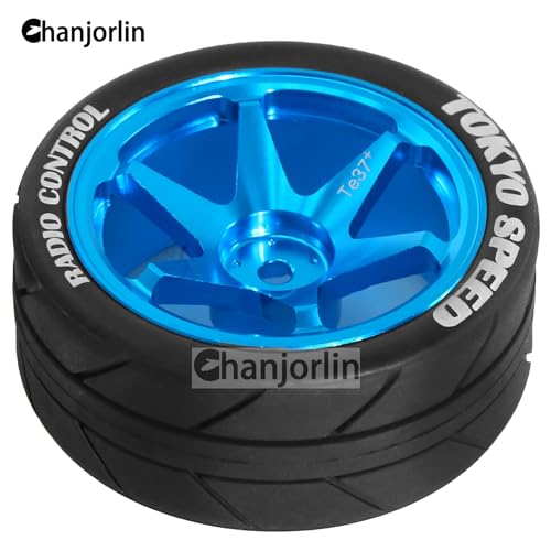 1/10 On Road Tires and Aluminum Wheels 12mm Hex RC Rally Racing Tyres OD 2.56" for Tamiya TT01 TT02 XV01 TA06 A959 PTG2 HPI KYOSHO PTG2 Traxxas 1:10 Street Touring Drift Car 4PCS (Blue) - color: Blue