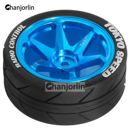 1/10 On Road Tires and Aluminum Wheels 12mm Hex RC Rally Racing Tyres OD 2.56" for Tamiya TT01 TT02 XV01 TA06 A959 PTG2 HPI KYOSHO PTG2 Traxxas 1:10 Street Touring Drift Car 4PCS (Blue) - color: Blue