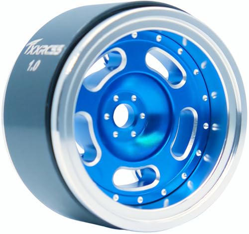 RC 1.0 Beadlock Wheels Offsets -2 Aluminum Rims for AX24 1/18 TRX4M All 1/24 Scale SCX24 Deadbolt RC Crawler Car Wheels Upgrades 4Pc (Blue Silver) - color: Blue Silver