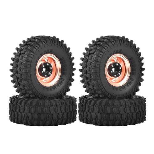 4PCS 1.55 inch Aluminum Alloy Metal Beadlock Wheels Rim and Rubber Tires for 1/10 RC Rock Crawler Car for Axial AX90069 D90 TF2 Tamiya CC01 JIMNY UTB18 Upgrade Parts(95MM,Rose Gold) - color: 95mm,rose Gold
