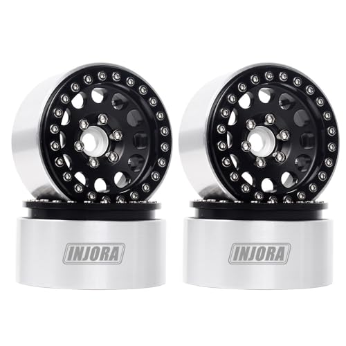 INJORA 1.9 Beadlock Wheels Rims for 1/10 RC Crawler Axial SCX10 SCX10 II 90046 Traxxas TRX4 RC4WD D90, 4Pcs/Set, Aluminum Alloy (Black) - color: Black