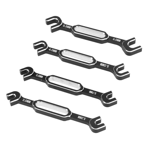 Tyenaza 4Pcs RC Aluminum Alloy Wrench, 3/3.2/3.5/3.7/4/5/5.5/6mm Turnbuckle Nut Ball Joint Remover with Multifunction RC Shock Absorber Plier Repair Tool KitRepair Tool Kit (Black) - color: Black