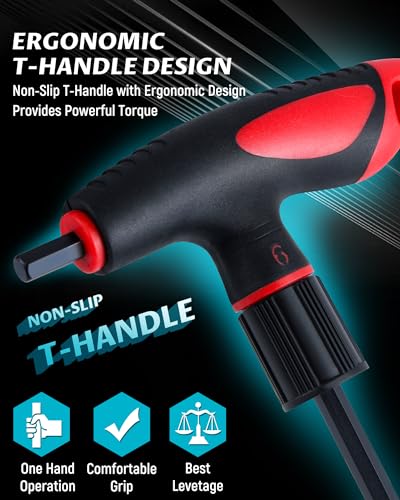 Lichamp T Handle Allen Wrench Set Metric, 8 Piece Heavy Duty Standard Long Tee Handle Allen Hex Key Set, 2-10mm - size: 2 - 10mm