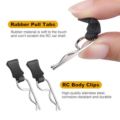 50 Pieces HobbyPark Universal RC Body Clips w/Pull Tabs Car Clips R Clips for All 1/10 1/12 Scale Redcat HPI HSP Exceed RC Car Parts Truck Buggy Shell Replacement, Silver - size: 1.2mm Rod Silver Clips and Tabs