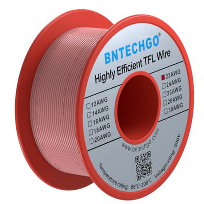 BNTECHGO 22AWG FEP Teflon Coated Wire Pink 50ft Tin-Plated Copper | 22 Gauge Strands Wire High-Temp FEP Insulation, -65°C to 200°C Rated, Aerospace Wiring, Medical Wiring, Scientific Equipment - size: 50ft Pink