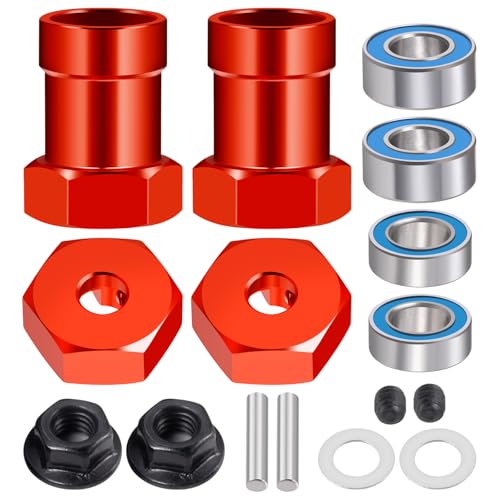 Aluminum Alloy Wheel Hex Hubs Adapter 12mm RC Hex Combiner, Red | With Bearing, For 1/10 Tamiya DT03T RC Car, Upgrade Accessories - color: Red