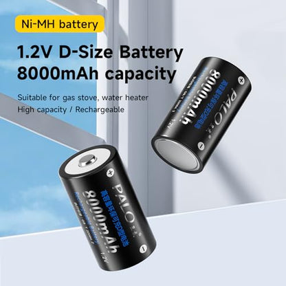 4 Counts Rechargeable D Batteries with Charger for AA/AAA/C/D/9V Battery | Universal Charger for Ni-MH/Ni-CD Battery, High Capacity&Low Self-discharge Cell, AC Power Code Cable&Car Adapter