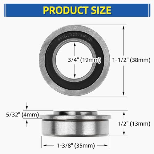 (4 Pack) GICOOL 3/4" Bore Sealed Flange 9Cr18 Steel Ball Bearing, with 19mm ID x 35mm OD x 13mm W for Wheelbarrow, Lawnmower, Hand Trolley, Cart, NHS Tire & Wheels - size: ID 3/4" x OD 1-3/8"