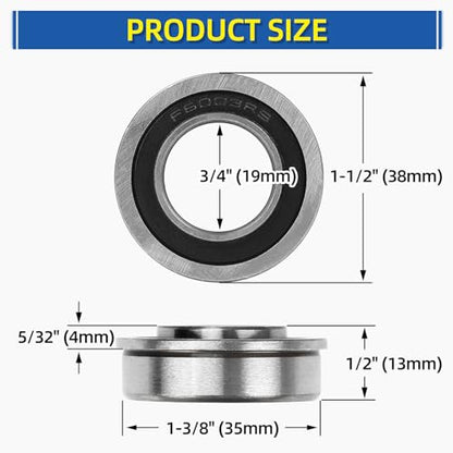 (4 Pack) GICOOL 3/4" Bore Sealed Flange 9Cr18 Steel Ball Bearing, with 19mm ID x 35mm OD x 13mm W for Wheelbarrow, Lawnmower, Hand Trolley, Cart, NHS Tire & Wheels - size: ID 3/4" x OD 1-3/8"