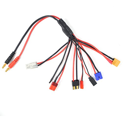 RC Lipo Battery Charger Adapter Connector Splitter Cable, 8 in 1 Octopus Convert Wire to 4.0mm Banana Plug for TRX, Tamiya, EC3, JST, Futaba, XT60, T- Dean