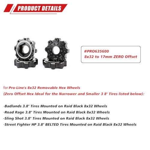 RCAWD for Pro-Line 1/8 8x32 to 17mm Zero Offset Aluminum Wheel Hex Adapters Upgrades Parts #PRO635600 - size: 17mm ZERO Offset