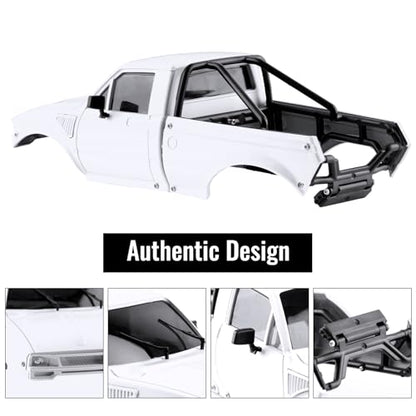 Hard Pickup Body Shell with Bed Rack for 1/24 SCX24 RC Crawler | With dual interchangeable grilles, magnetic flip-up design easy maintenance - color: White