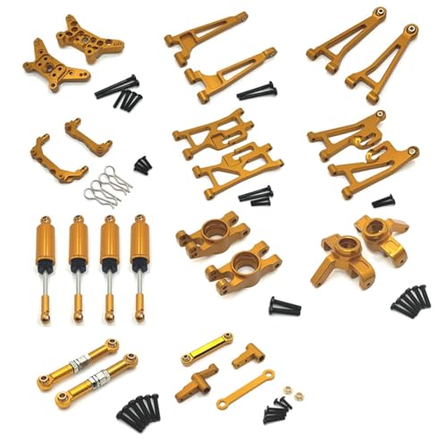 Rc Swing Arms For MJX For Hyper Go 14210 14209 Metal Steering Cup Upper Lower For Swing Arm Set Shock Tower Bracket Body Post RC Car Parts(Gold) - color: Gold