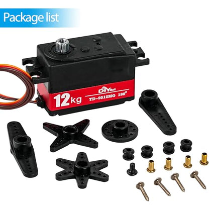 12kg Low Profile Servo 180 TD-9512MG RC Digital Servo Waterproof Full Metal Gear High Speed for 1/8 1/10 RC Car Helicopter Tail Robot (Ordinary) - size: Semi-metal 180°