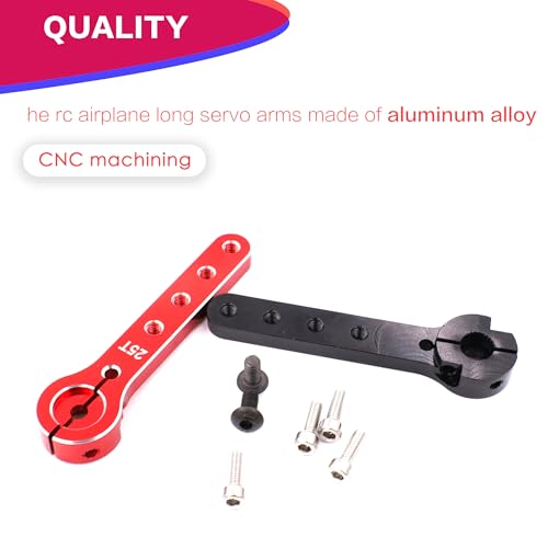 25T Metal Servo Arm 56mm for 30-100CC Balsa Airplanes 1/10 RC(Red+Black) | Extension Servo Horn for 1/10 Car Boat Futaba HSP Wltoys Axial SCX10 Parts,CNC Machining - color: Black+red