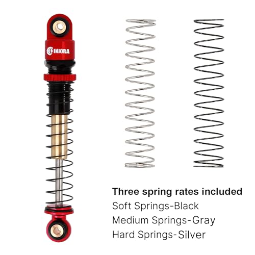 INJORA 43mm Aluminum Threaded Shocks Absorber Damper for 1/24 SCX24 (Red) - color: Red