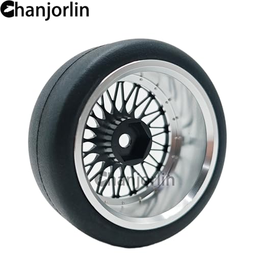 1/10 RC Drift Smooth Tires OD 2.56" & Aluminum Wheels 12mm Hex Hard Drift Racing Tyres for 1:10 1/12 Rally Street On Road Touring Car TT01 TT02 XV02 XV01 TA06 KYOSHO PTG2 4PCS (Black) - color: Black