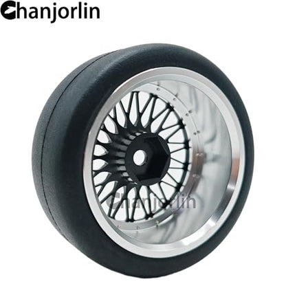 1/10 RC Drift Smooth Tires OD 2.56" & Aluminum Wheels 12mm Hex Hard Drift Racing Tyres for 1:10 1/12 Rally Street On Road Touring Car TT01 TT02 XV02 XV01 TA06 KYOSHO PTG2 4PCS (Black) - color: Black