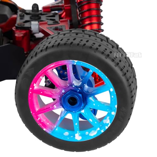 RC Highway Tires Wheel for 1/8 Typhon 6s BLX,1/7 Infraction 6S BLX/Limitless,RC Drift Off Road Buggy Rally Truck Wheels and Tires,4PCS RC High Speed Wheel Highway Rubber Tires,Blue Pink - color: Blue Pink - (4pcs High Speed Wheel)